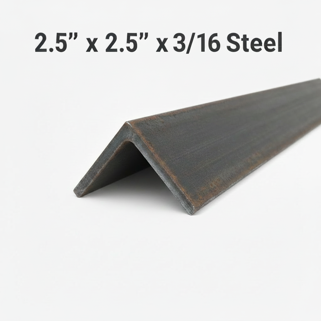 2.5 x 2.5 x 3/16” inch steel angle bar on a white background