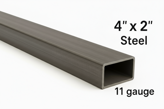 4" x 2" steel rectangular bar with 11 gauge thickness on a white background