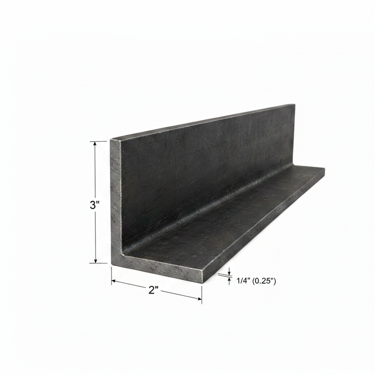 3x2 x 1/4 inch steel angle iron on a white background.