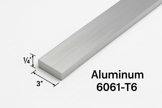 Aluminum bar with dimensions and type designation on a white background