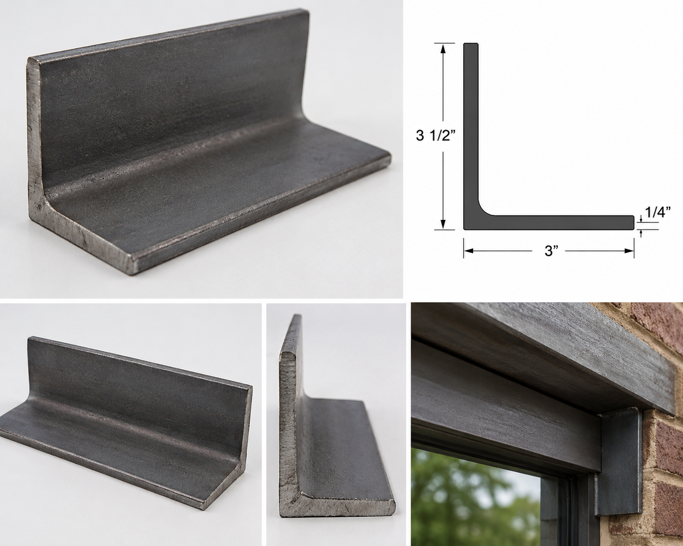 3 1/2” x 3” x 1/4” Steel Angle Iron A36 Hot Rolled Carbon Steel Lintel Bracket 3.5” x 3” x 0.25” Metal Trim Brace