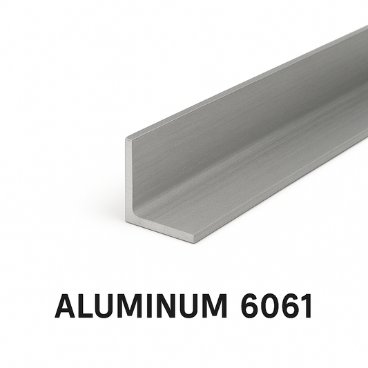 Aluminum angle grade 6061 on a white background shown at an angle