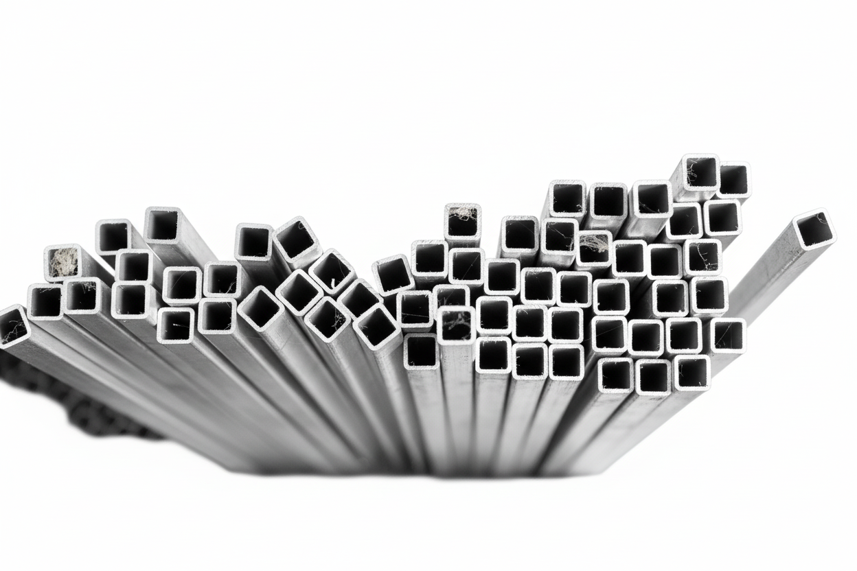 Stack of metal rectangular bars on a white background