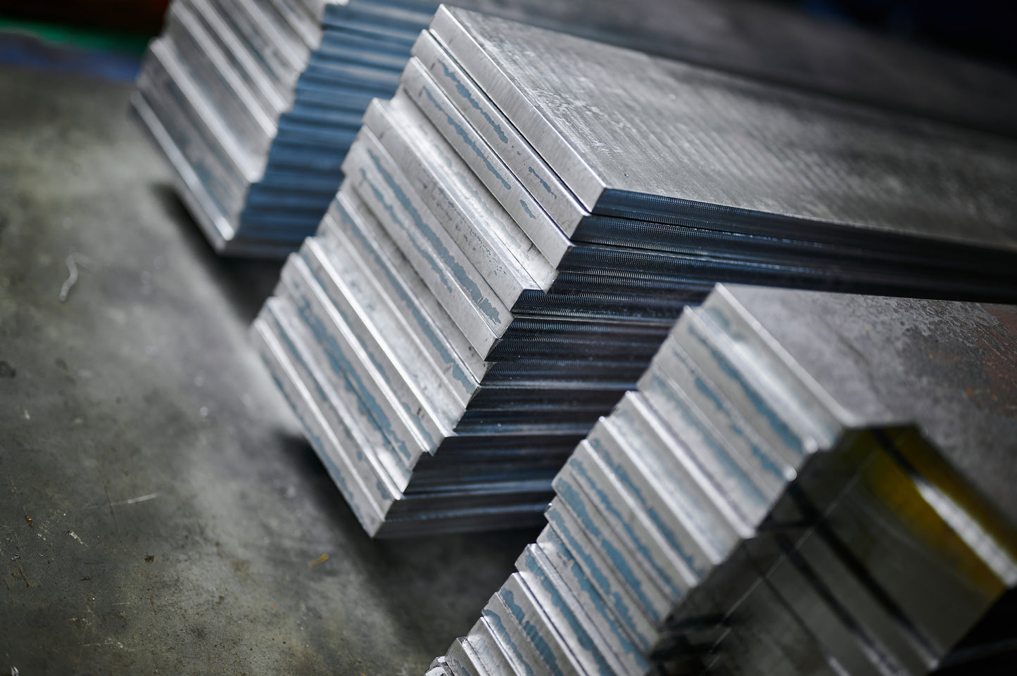 Stack of metal strip flat bar plates