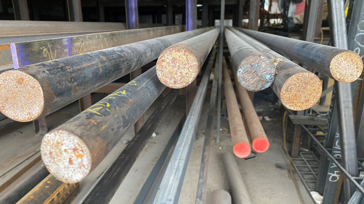 Solid round rods in a warehouse