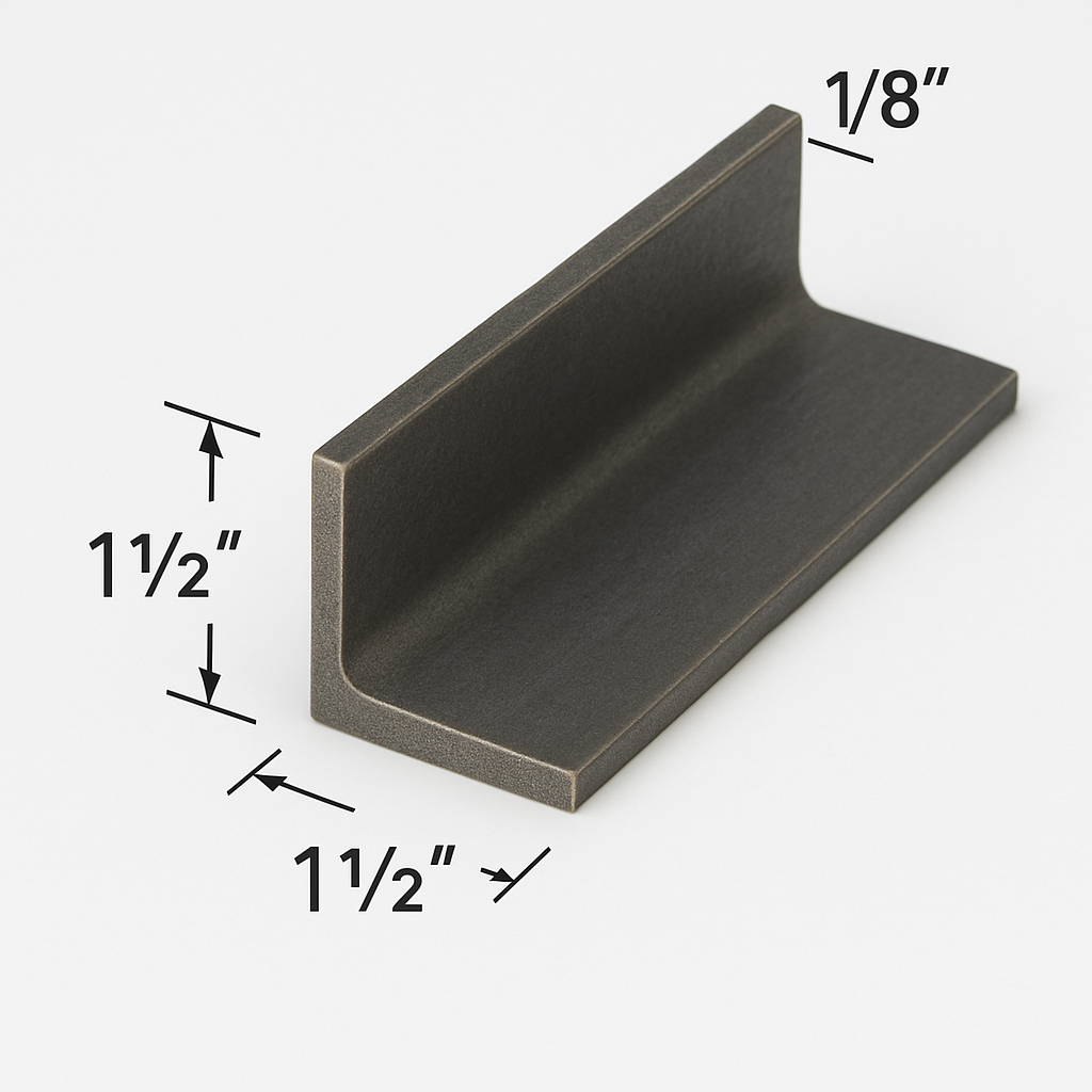 1 1/2 by 1 1/2 x 1/8” thick steel angle iron