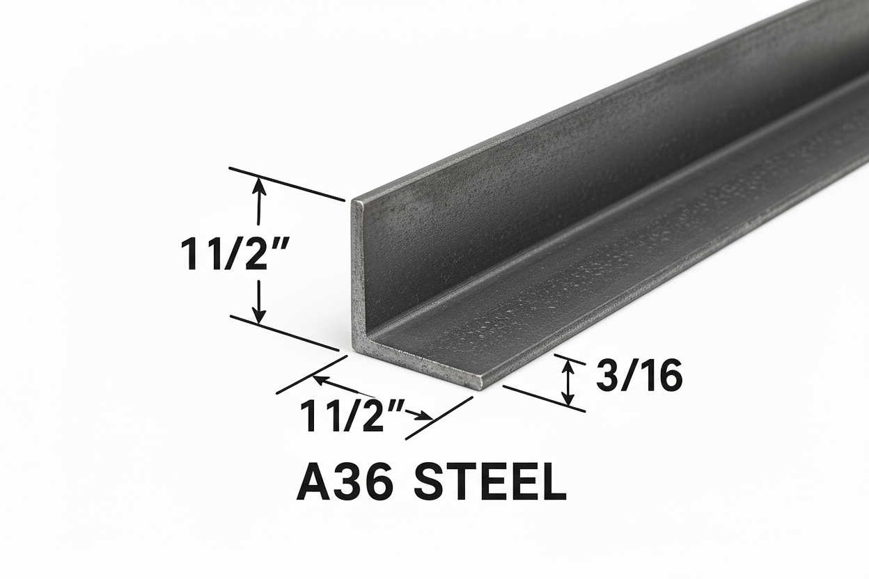 1.5” x 1.5” x 0.1875” steel angle iron
