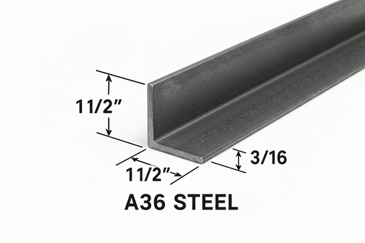 1.5” x 1.5” x 0.1875” steel angle iron