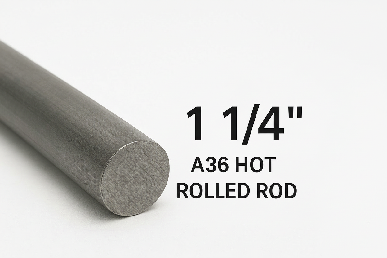 1 1/4” solid round A36 carbon steel hot rolled rod. Solid steel round bar. 1.25” Metal dowel rod