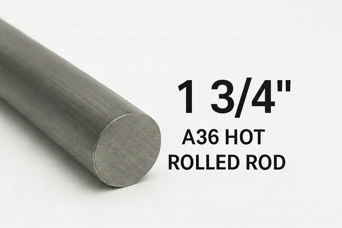 1 3/4” solid round A36 carbon steel hot rolled rod. Solid steel round bar. 1.75” Metal dowel rod