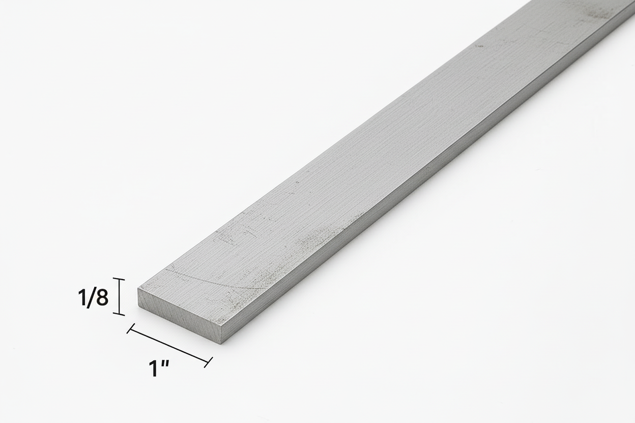 Metal bar with dimensions labeled on a white background