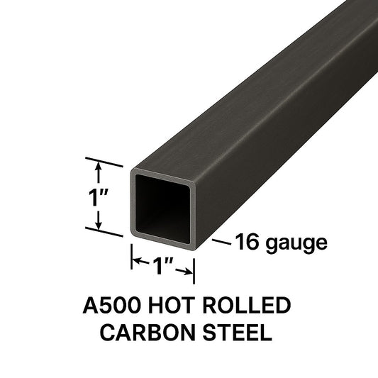 1" x 1"x 16ga Square Tube Steel - A500 Hot Rolled - HSS Tube - Square Pipe - 0.063” Hollow Square Rod