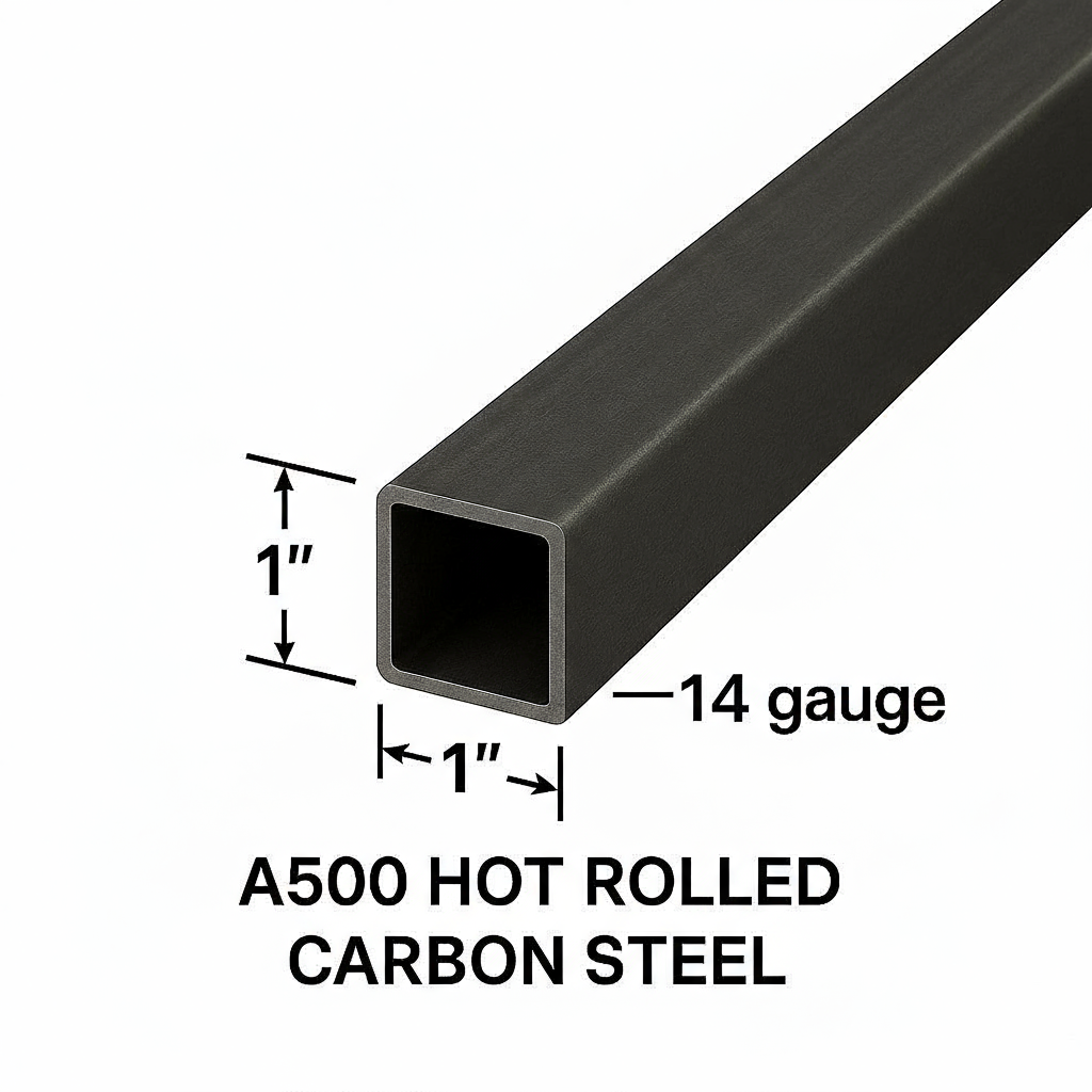 1" x 1"x 14ga Square Tube Steel - A500 Hot Rolled - HSS Tube - Square Pipe - 0.083” Hollow Square Metal Rod