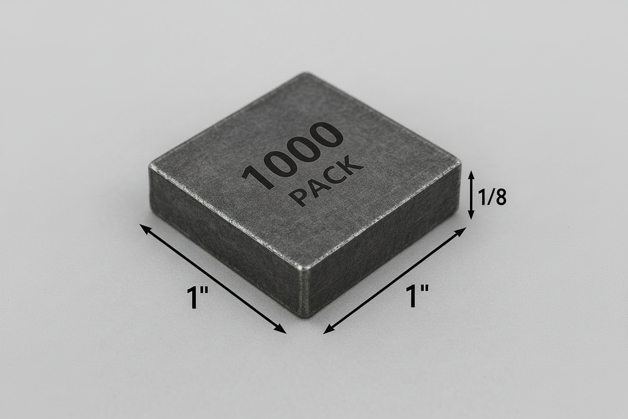 1” x 1” x 1/8” steel square. 1000 pack