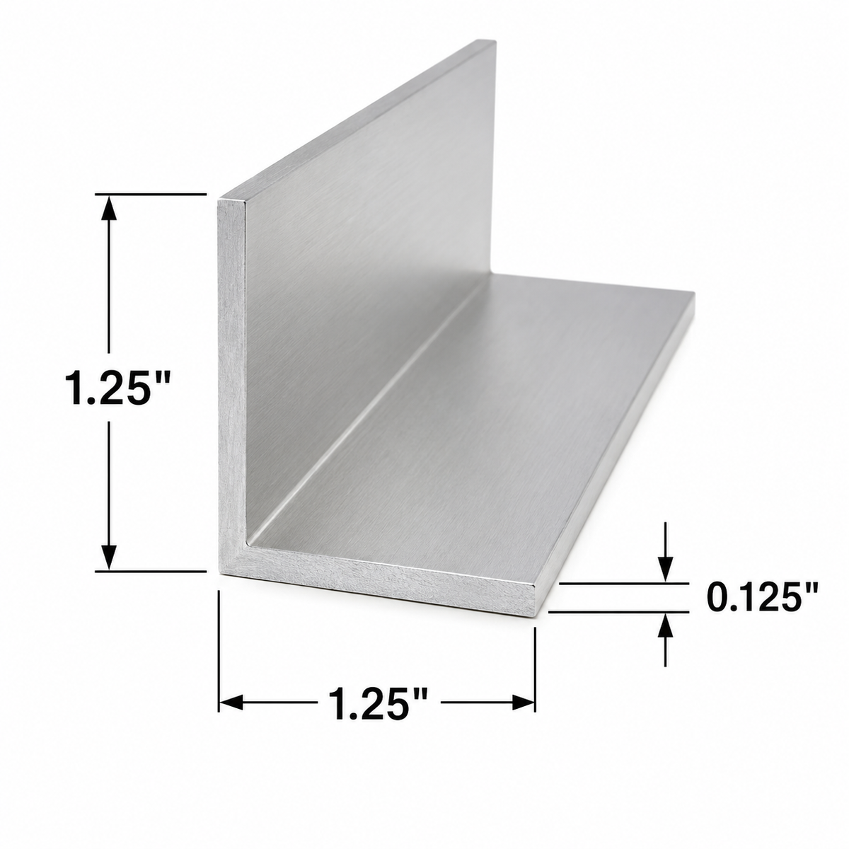 An L-shaped metal bracket shown on a white background with dimension callouts indicating 1.25 inches height and width