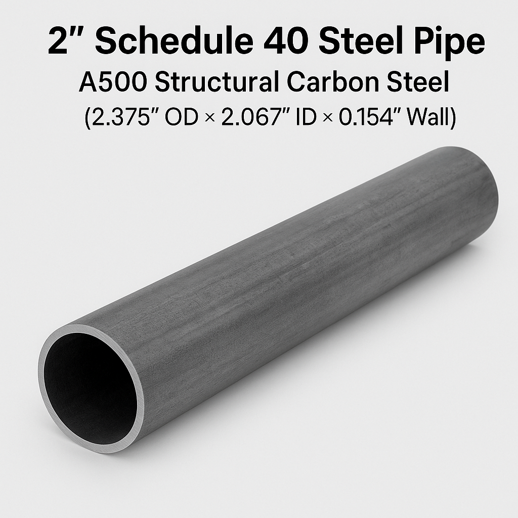 2-inch Schedule 40 Steel Pipe with specifications on a white background