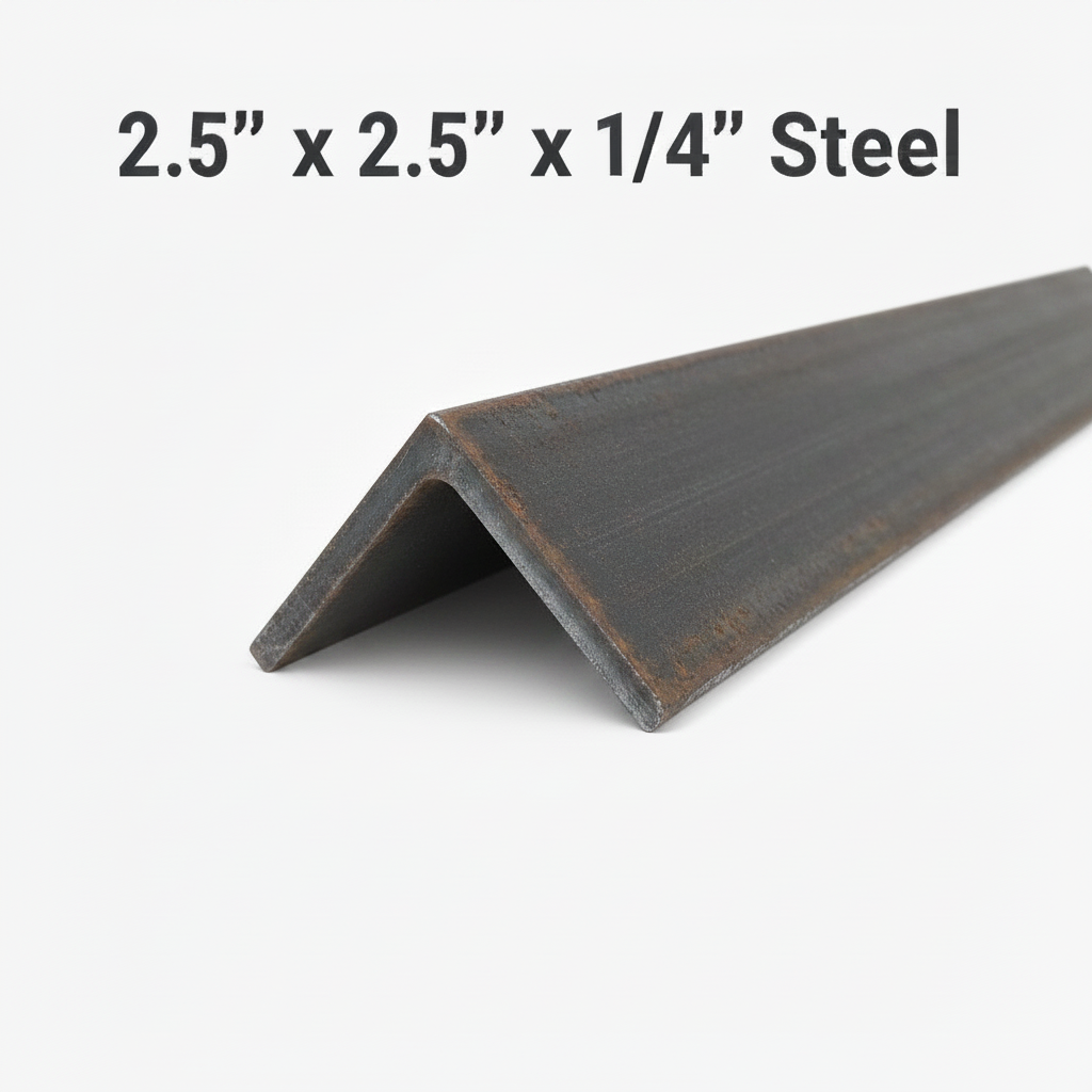 2.5 x 2.5 x 1/4 inch steel angle bar on a white background