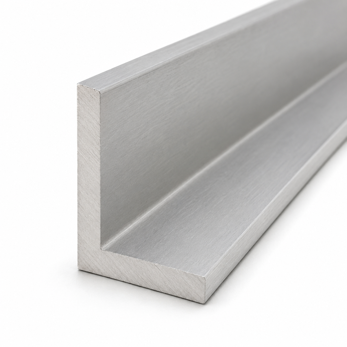 A brushed silver metal angle bracket bar, shown at an angle on a clean white background.