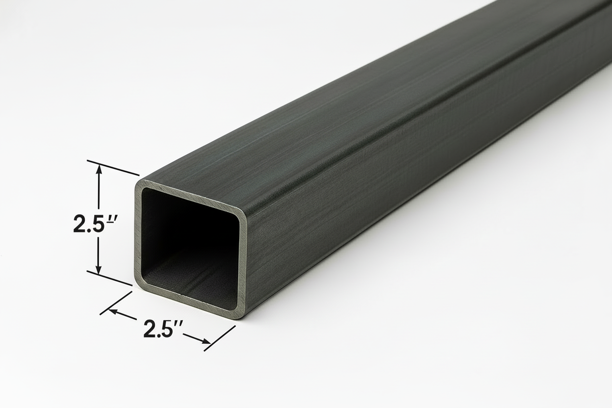 2.5” x 2.5” x 14ga Square Tube Steel - A500 Hot Rolled 2 1/2” x 2 1/2” x 0.075” HSS Square Metal Pipe - Hollow Structural Steel Support