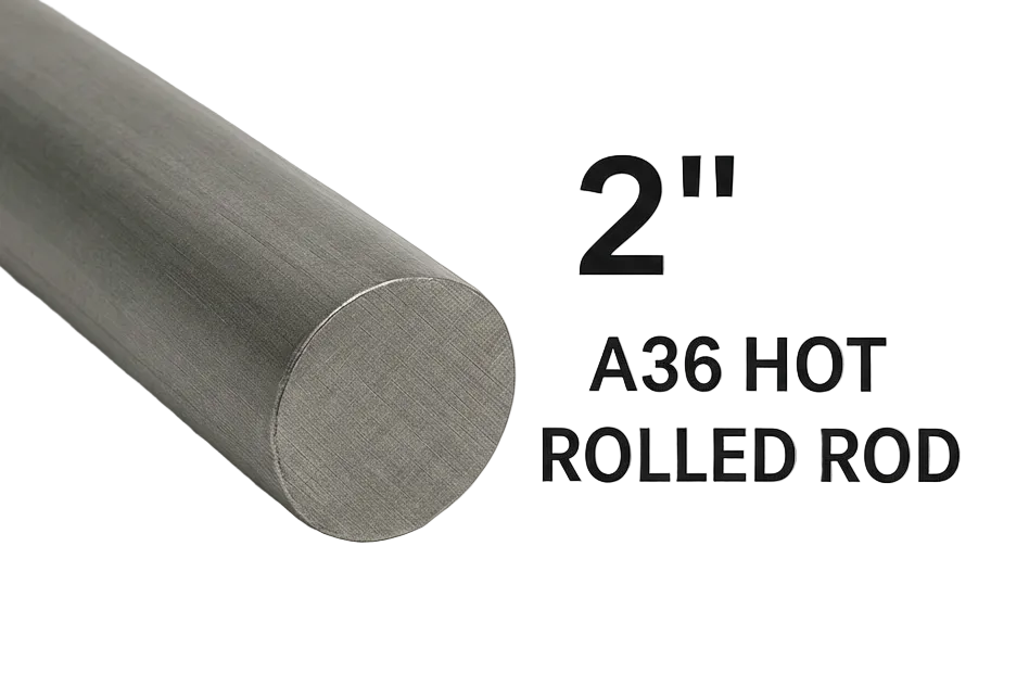 2” solid round A36 carbon steel hot rolled rod. Solid steel round bar. Metal dowel rod