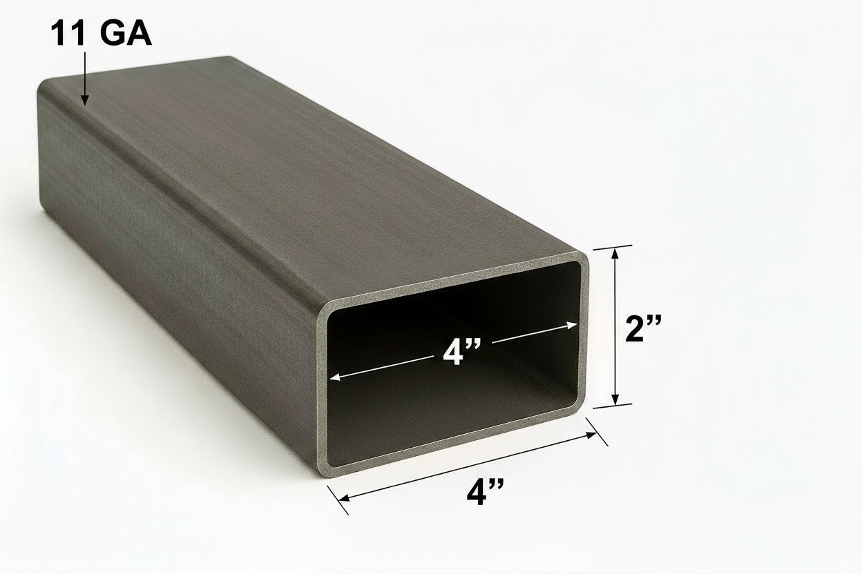 4” by 2” by 11 gauge rectangle steel tube