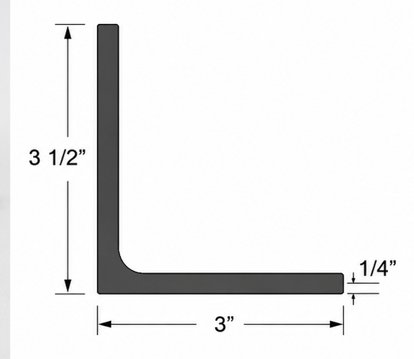 3 1/2” x 3” by quarter inch steel angle iron