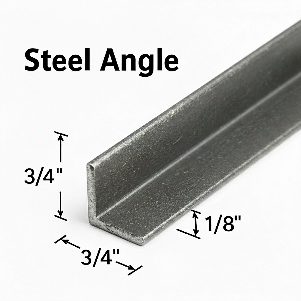 Steel angle that is three-quarter inch by three-quarter inch by 1/8 inch