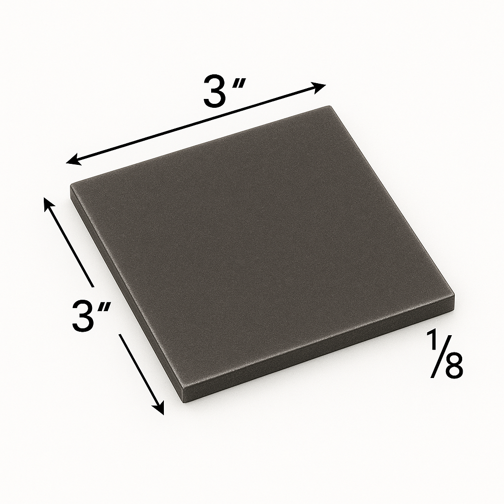 3 inch by 3 inch  by 1/8 inch steel shim plate welding coupon