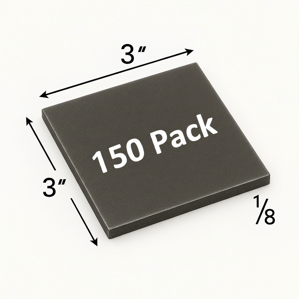 3 inch by 3 inch  by 1/8 inch steel shim plate welding coupon 150 pack