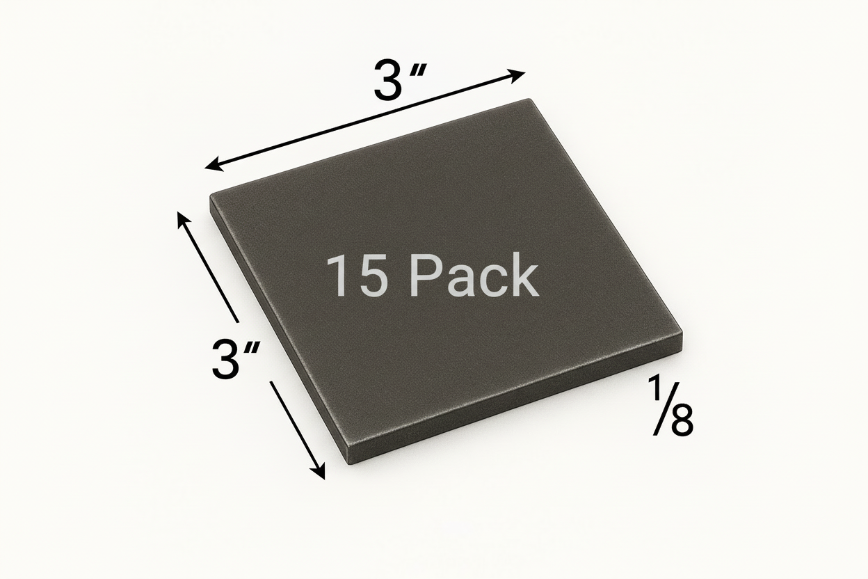 3 inch by 3 inch  by 1/8 inch steel shim plate welding coupon 15 Pack