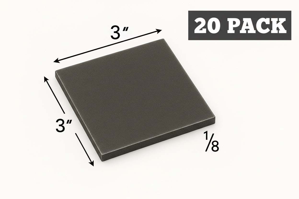 3 inch by 3 inch  by 1/8 inch steel shim plate welding coupon 20 Pack