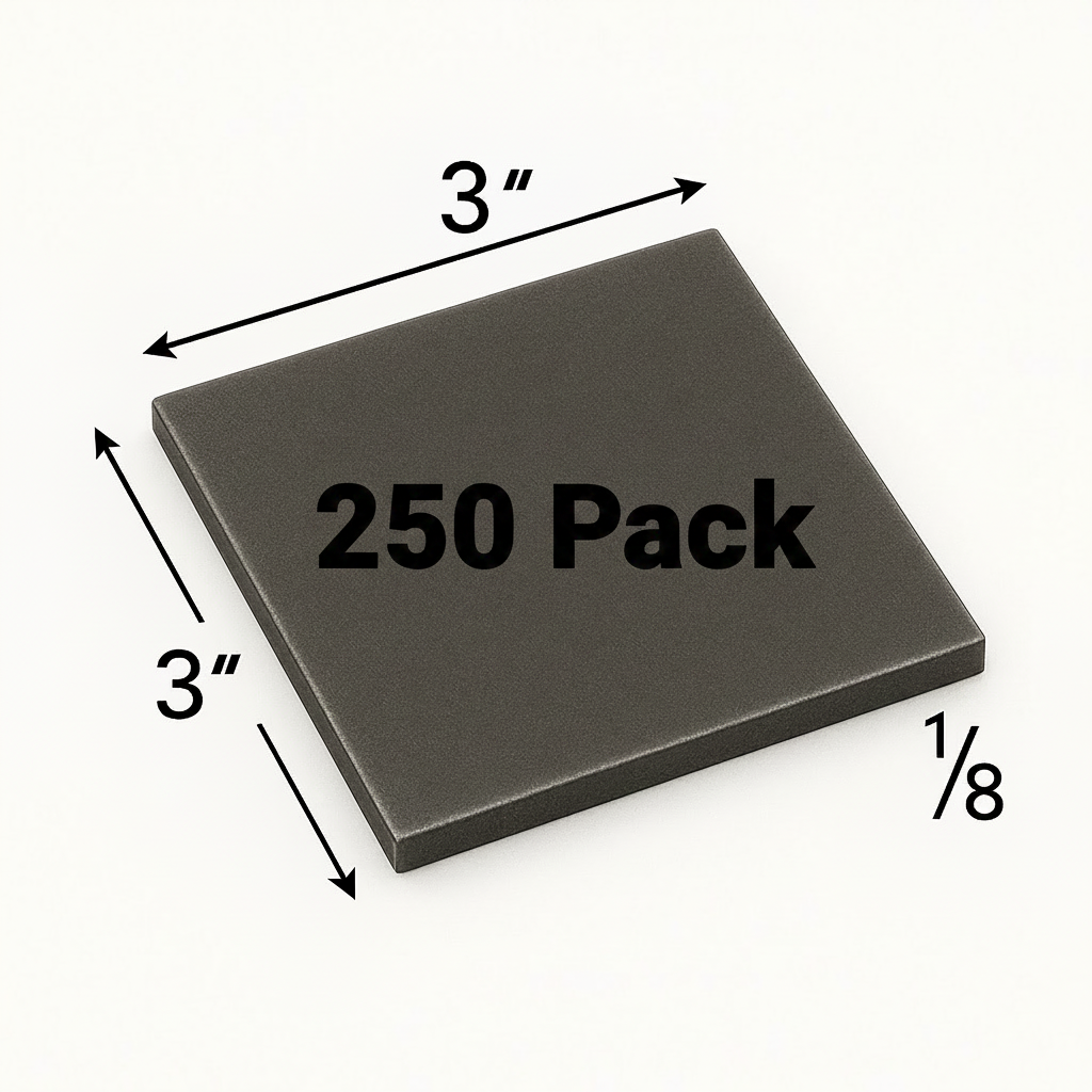 3 inch by 3 inch  by 1/8 inch steel shim plate welding coupon 250 pack