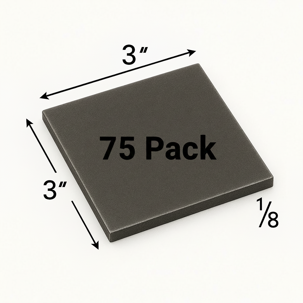3 inch by 3 inch  by 1/8 inch steel shim plate welding coupon 75 pack