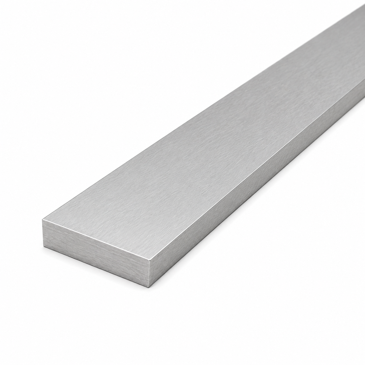 A long, rectangular brushed metal bar shown diagonally on a plain white background.