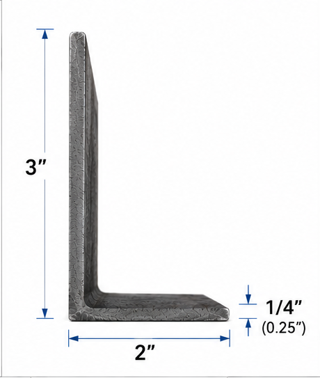 3x2 x 1/4 inch steel angle iron on a white background.