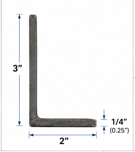 3x2 x 1/4 inch steel angle iron on a white background.