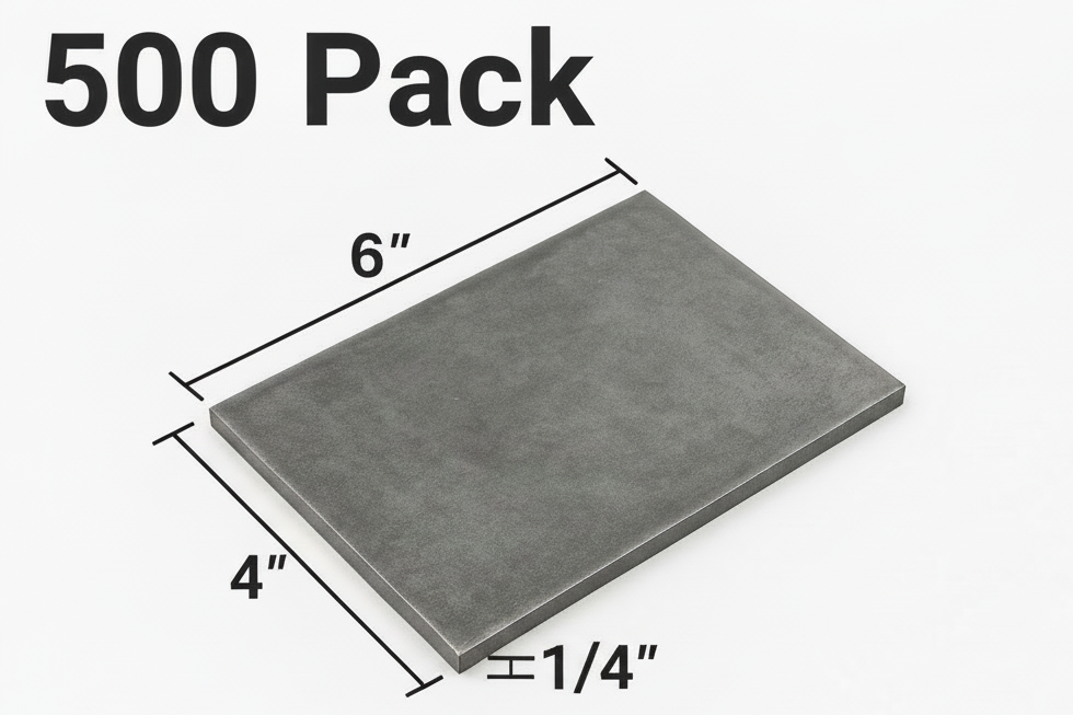500 piece pack of steel 4” x 6” x 1/4” plates for welding practice 
