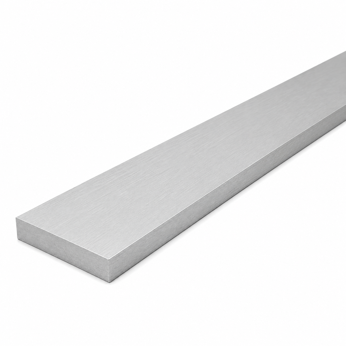 A long, rectangular brushed metal bar shown diagonally on a plain white background.