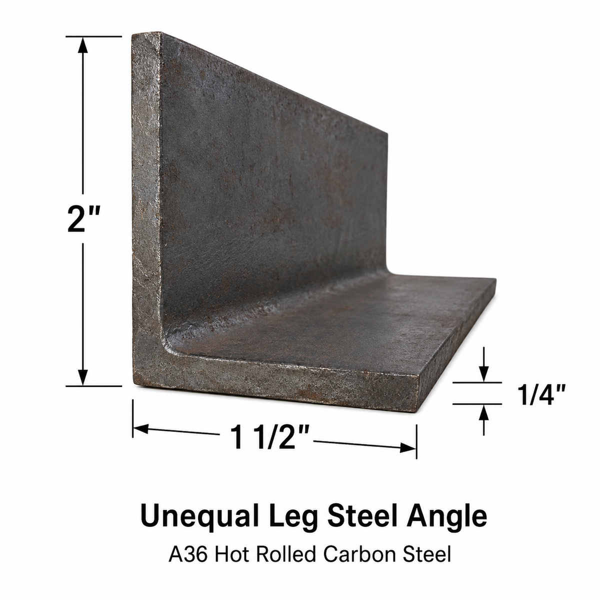 2” x 1 1/2” x 1/4” Steel Angle Iron A36 Hot Rolled Carbon Steel 2” x 1.5” x 0.25” Angle Bracket Metal Trim Brace