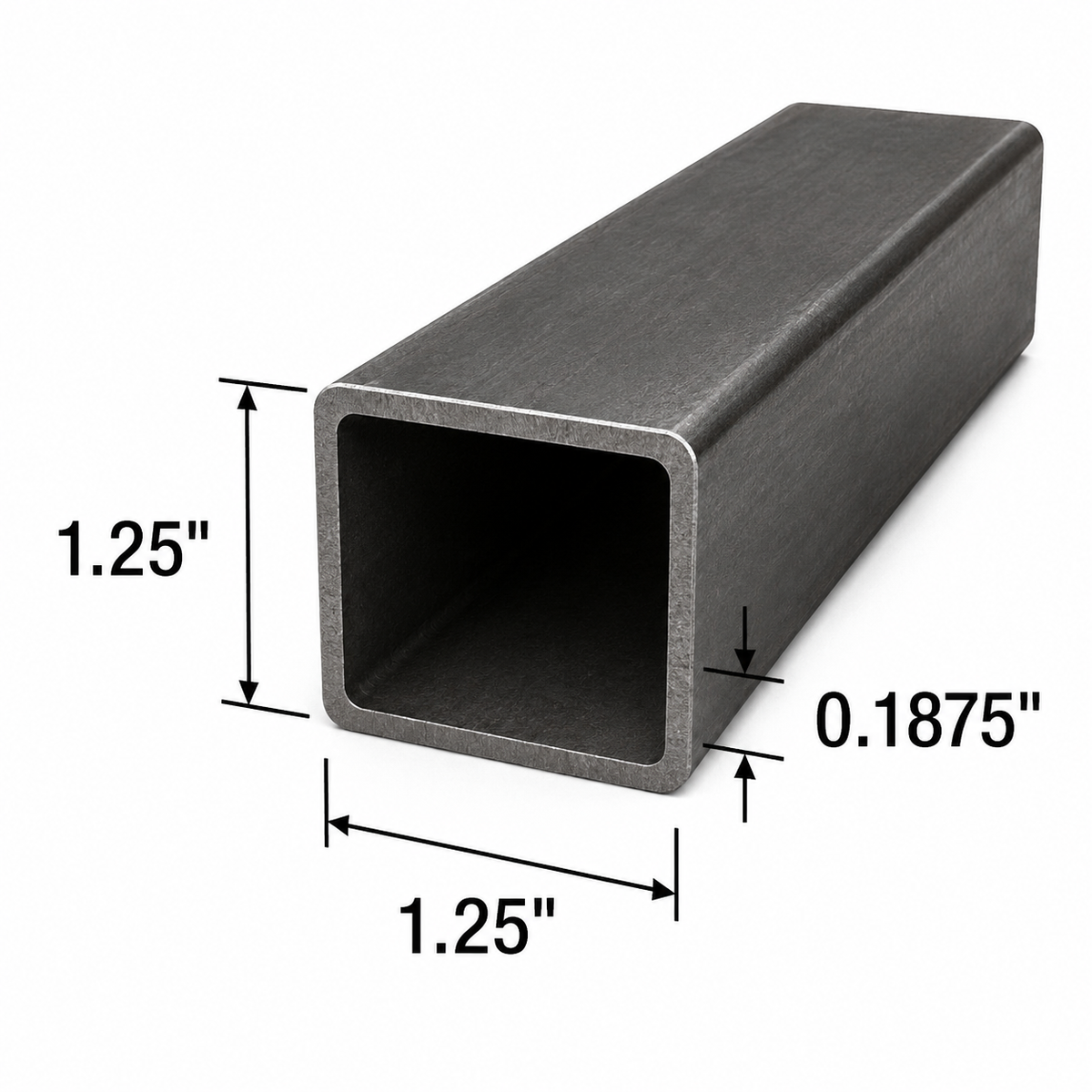1.25" x 1.25" x 3/16" HSS Tube Steel Hot Rolled A500 Carbon Steel Tube 1 1/4” x 1 1/4” x 0.1875” Square Metal Pipe