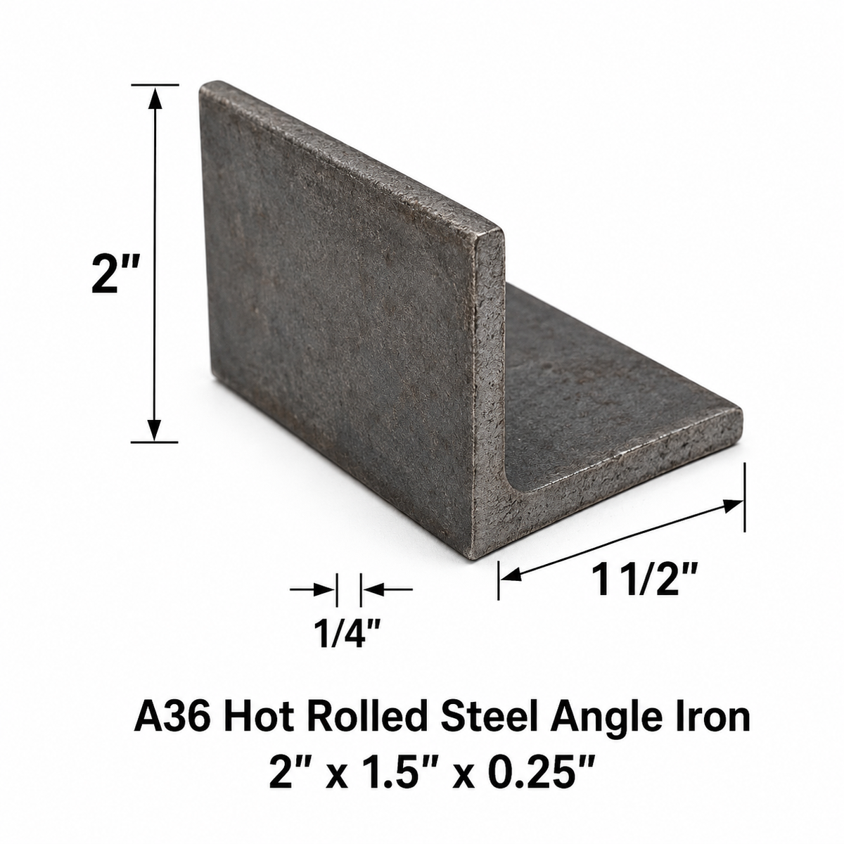 2” x 1 1/2” x 1/4” Steel Angle Iron A36 Hot Rolled Carbon Steel 2” x 1.5” x 0.25” Angle Bracket Metal Trim Brace