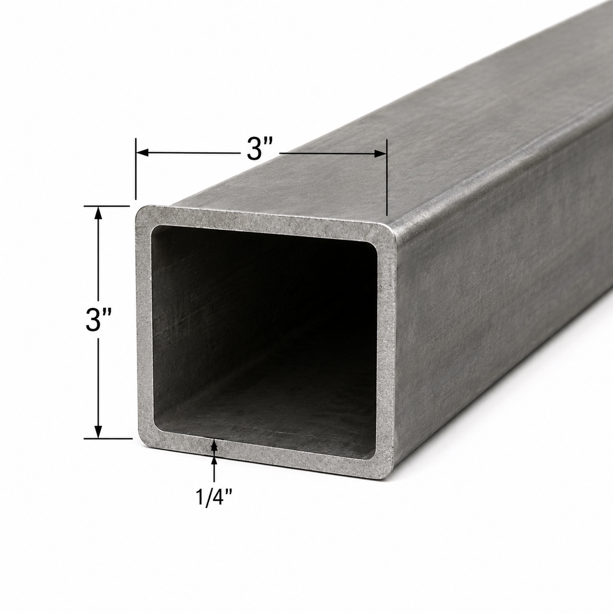 3” x 3” x 1/4” Tube Steel HSS A500 Carbon Steel Square Hollow Pipe Metal Tube 0.25” for Structural Fabrication