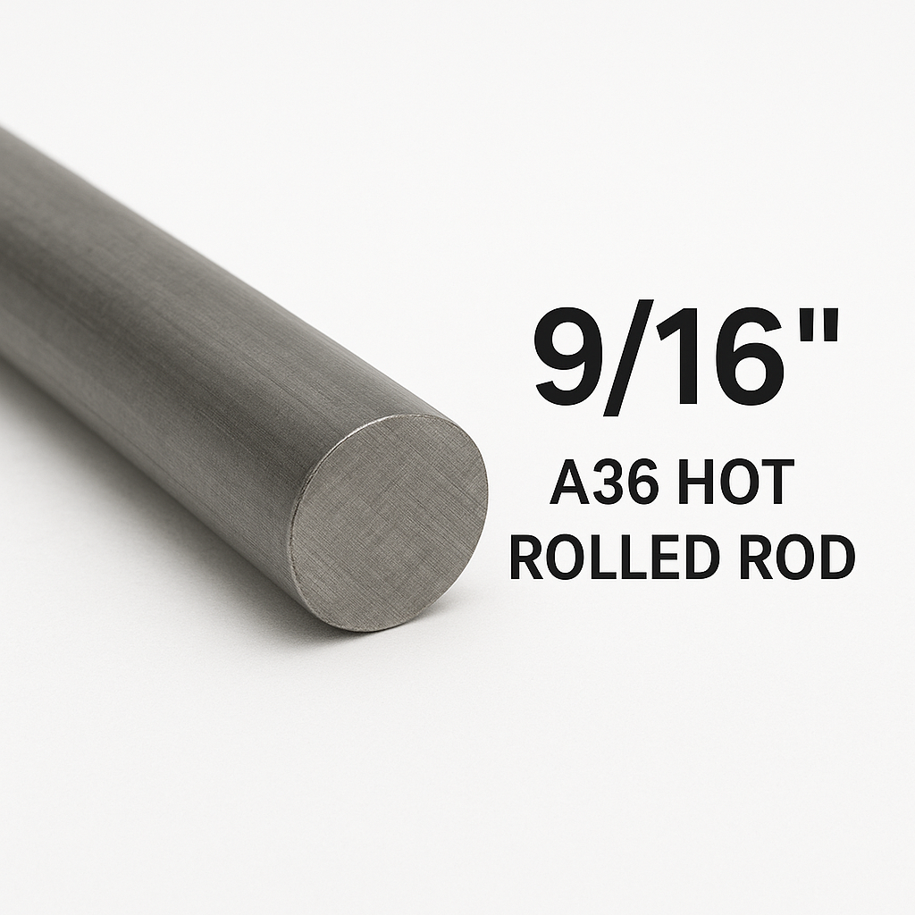 9/16” solid round A36 carbon steel hot rolled rod. Solid steel round bar. 0.5625” Metal dowel rod