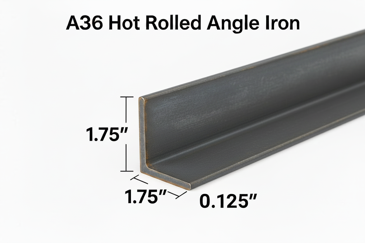 A36 hot rolled Steel angle iron 1.75" x 1.75" x 0.125” 