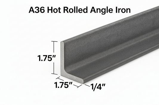 A36 hot rolled Steel angle iron 1.75" x 1.75" x 0.25” 