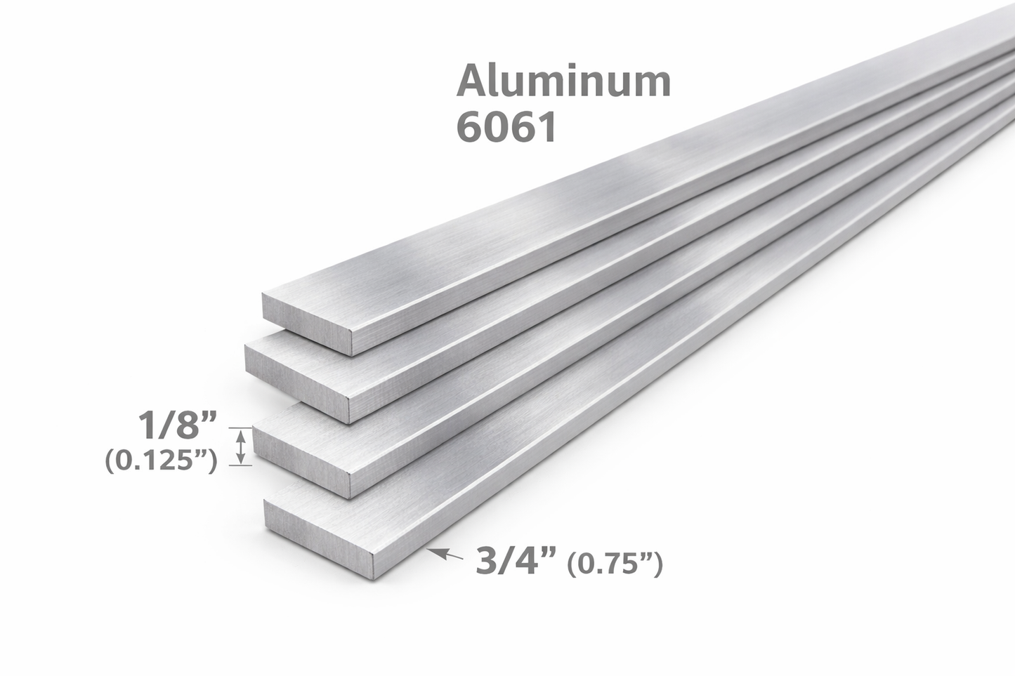 Aluminum 6061 bars with dimensions labeled on a white background