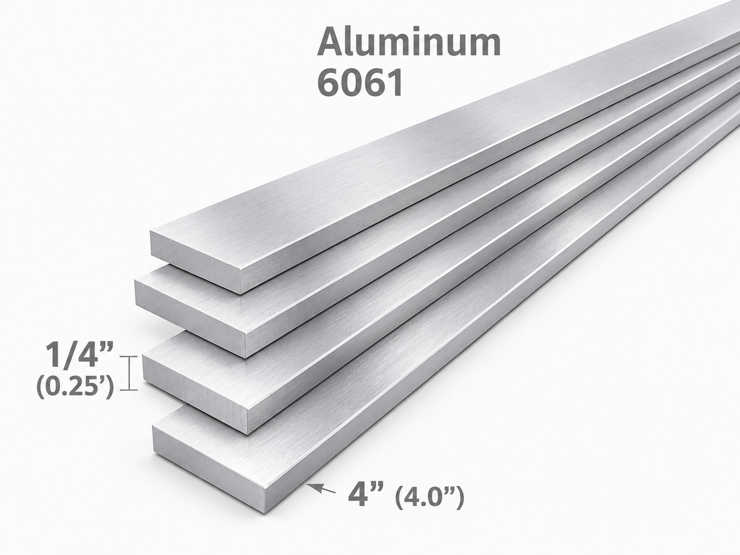 Aluminum 6061 flat bars on a white background