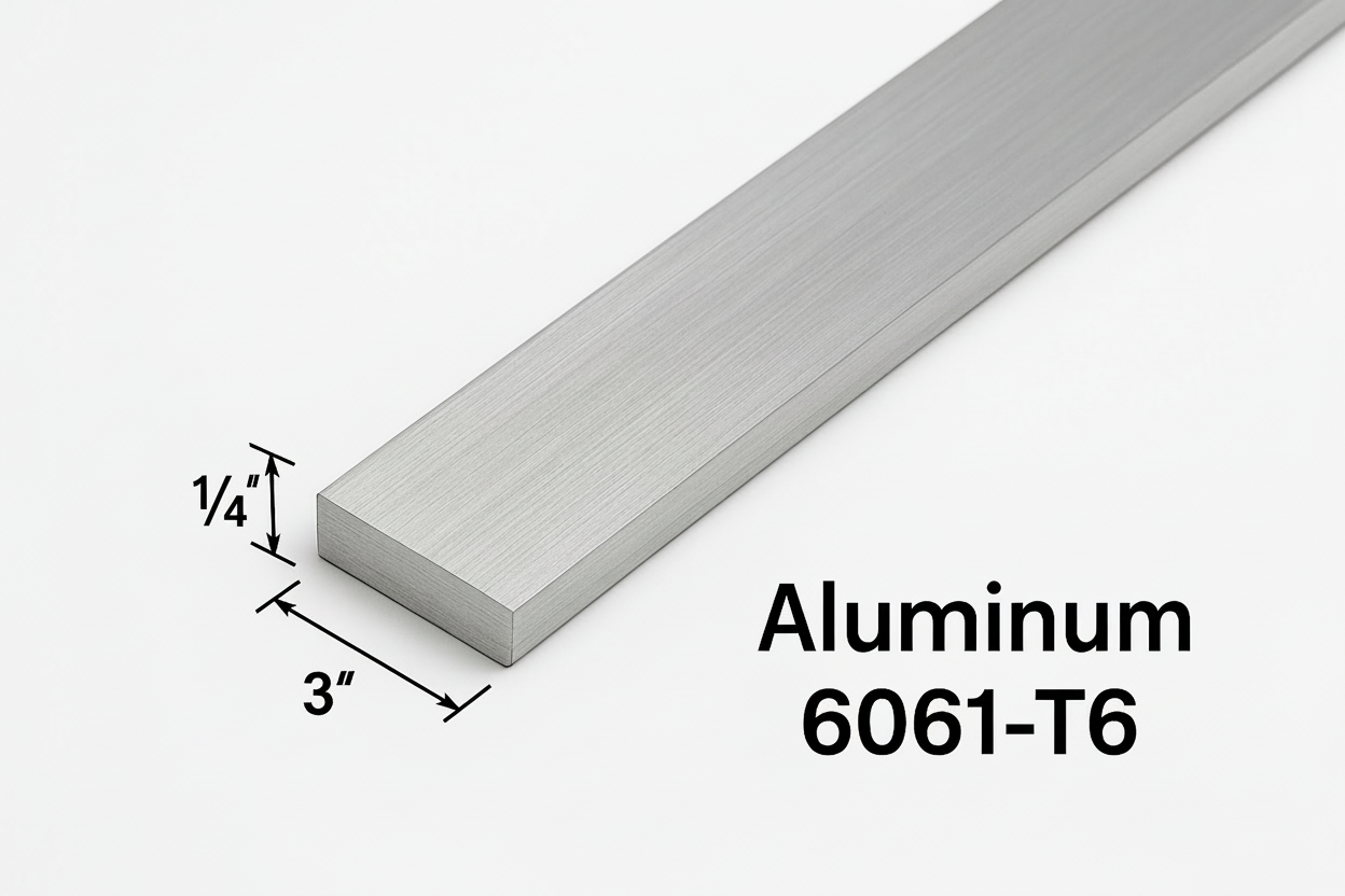 Aluminum bar with dimensions and type designation on a white background
