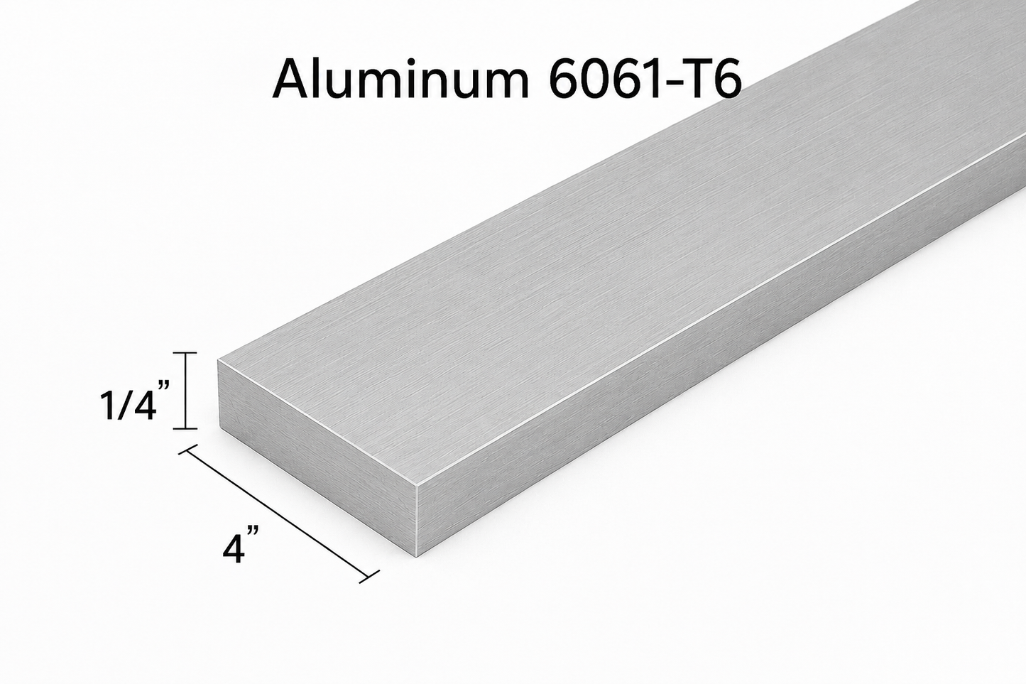 Aluminum bar with dimensions and type designation on a white background
