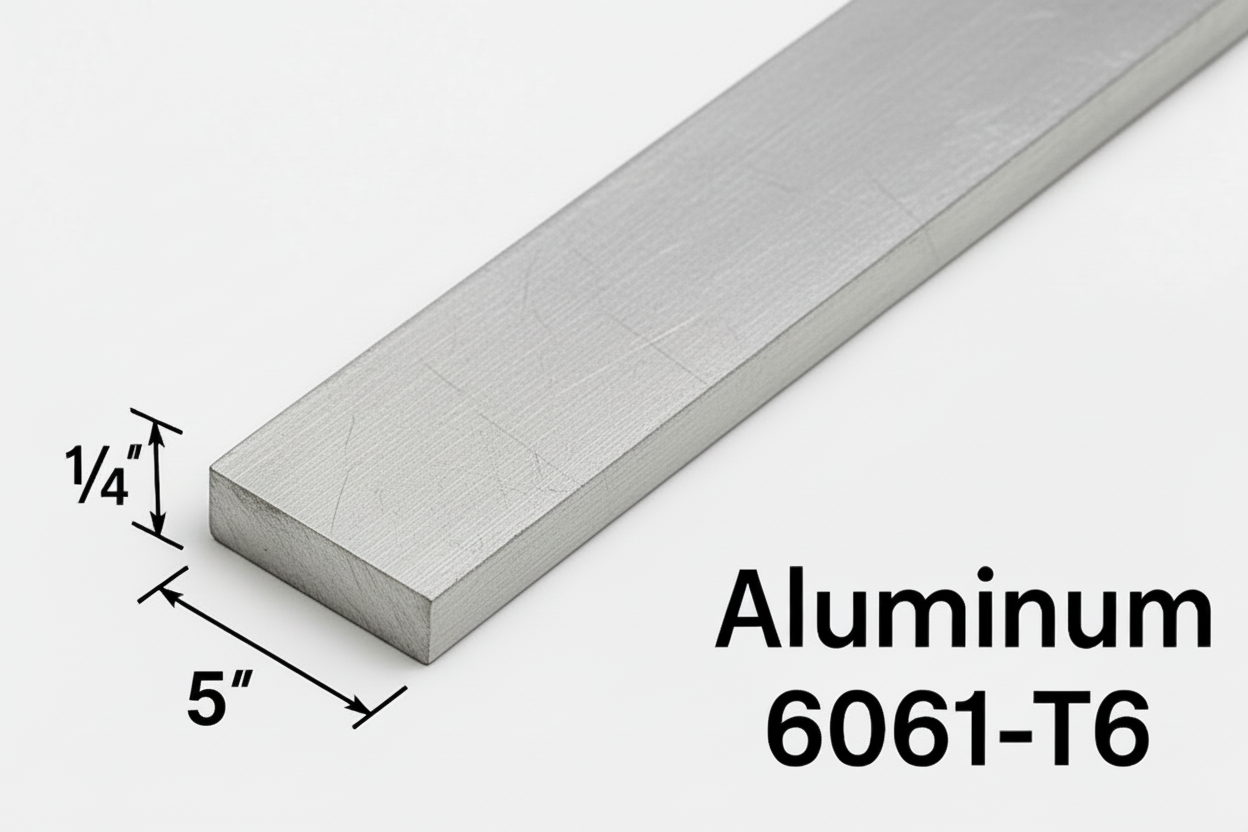 Aluminum bar with dimensions and type designation on a white background
